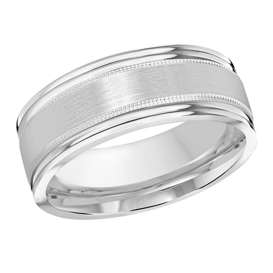 White Gold Double Milgrain wedding Band against a white background