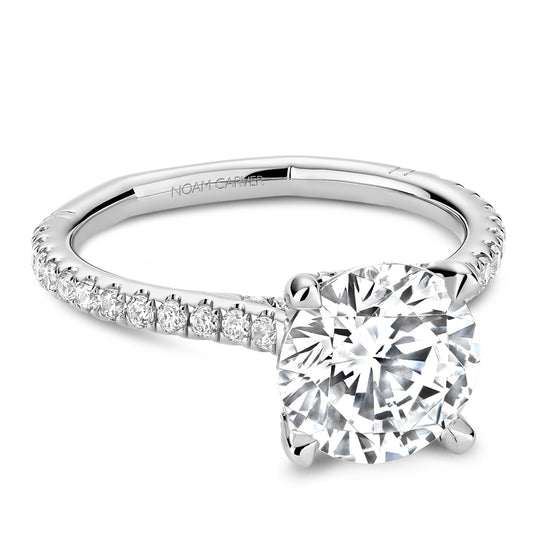 Noam Carver White Gold Round Engagement Ring with Diamond Band against a white background