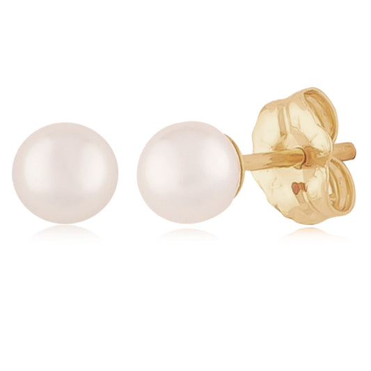 Yellow Gold Fresh Water Pearl Stud earrings against a white background