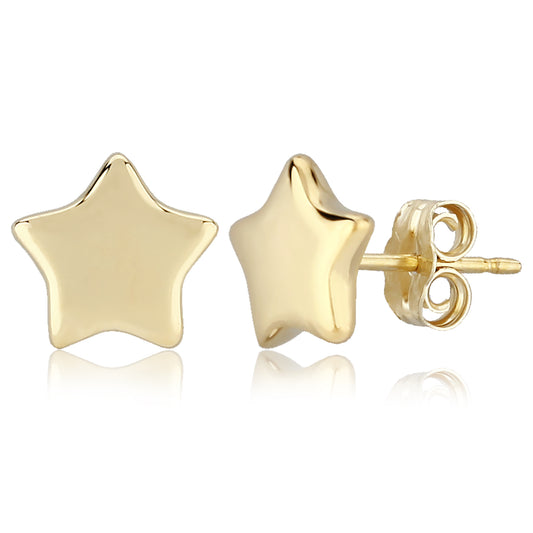 Yellow Gold 8mm Flat Star Stud earrings against a white background
