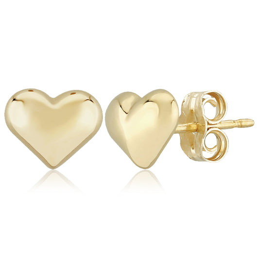 Yellow Gold 8mm Puffed Heart Stud earrings against a white background