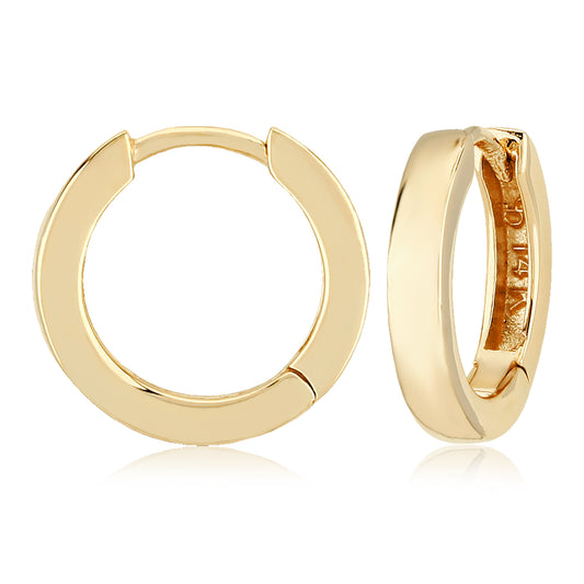 yellow gold hinged hoop earrings against a white background