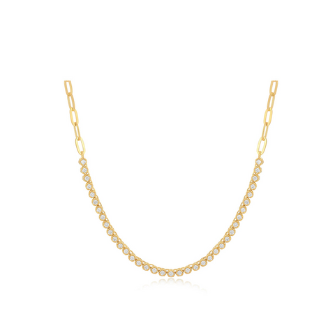 14K Yellow Gold Diamond Segment Mini Link Necklace, 18 Inch