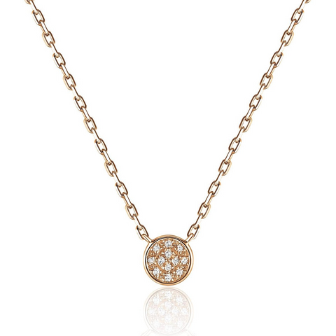 Women's 14K Yellow Gold Round Disc Pendant with Diamonds 16 Inch Necklace