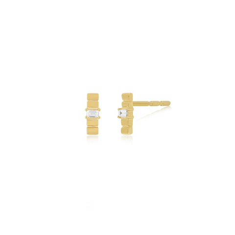 14K Gold Fluted Bar Earring with Diamond