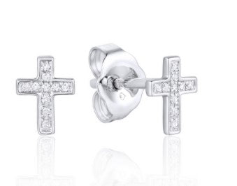 Women's 14K White Gold Diamond Cross  Earrings