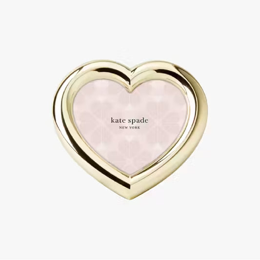 kate spade yellow gold heart picture frame against a white background