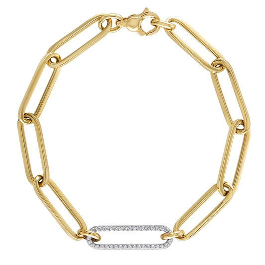 Large yellow Gold Paperclip & Diamond Bracelet against a white background
