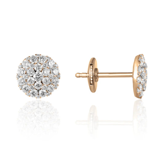 Mini yellow gold Diamond Cluster Earrings against a white background
