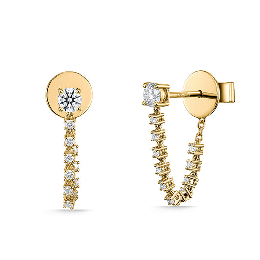 yellow gold and diamond Draped Stiletto Earrings against a white background