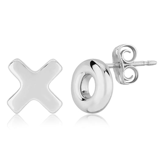 Sterling Silver 8mm Flat Hug & Kiss Stud earrings against a white background