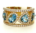 Women's 14K Gold Multishape Aqua and Diamond Fashion Ring