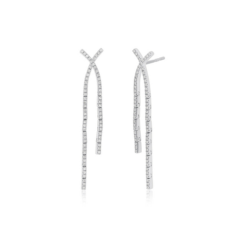 14K White Gold Diamond Criss-Cross Earrings