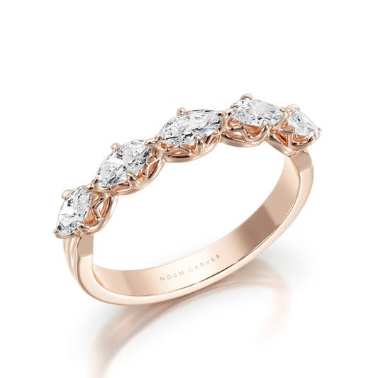 Noam Carver rose gold wedding band with 5 marquise diamonds against a white background