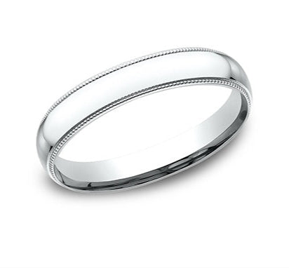 white gold Double Migraine wedding Band against a white background