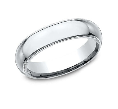 white gold Migraine Edge wedding Band against a white background