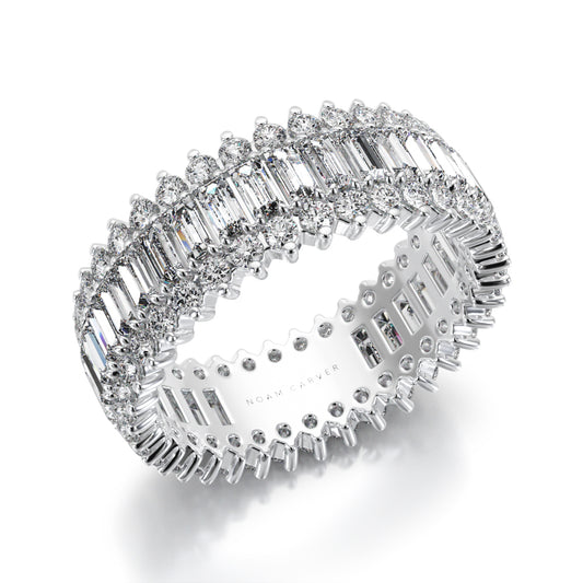 Noam Carver White Gold Band with 36 Baguette Diamonds and 72 Round Diamonds against a white background
