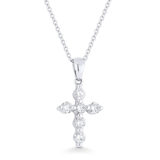 White Gold Diamond Cross Pendant and chain against a white background