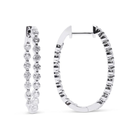 White Gold Oval Diamond Hoop earrings against a white background