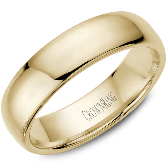 CrownRing yellow gold wedding band against a white background