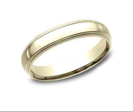 yellow gold double migraine wedding band against a white background