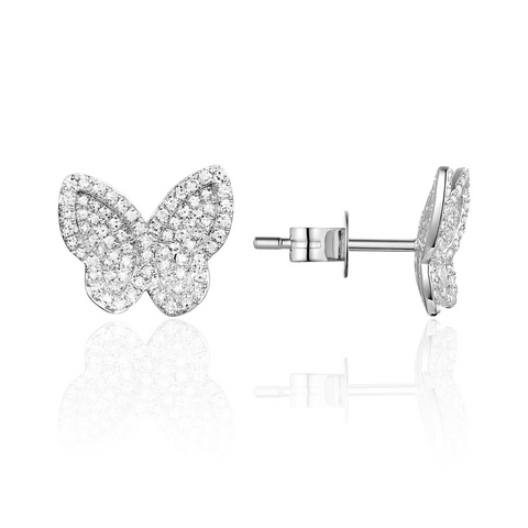 Women's 14K White Gold Diamond Butterfly Earrings
