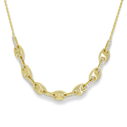 14K Two Tone Gold Interlocking Diamond Link Necklace