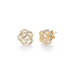 14K Gold Diamond Rose Earrings