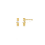 14K Gold Fluted Bar Earring with Diamond