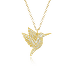 Pave Hummingbird Pendant in 14K Yellow Gold, 22 Inch