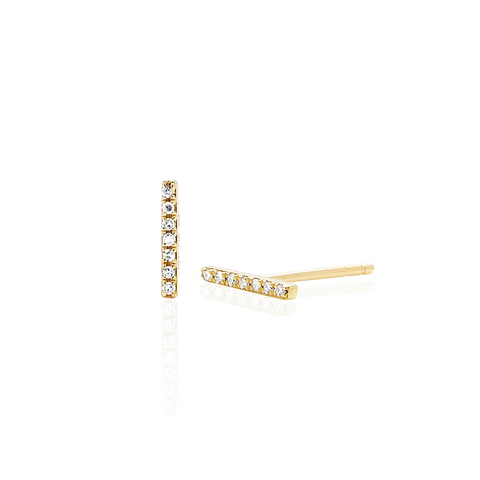 14K Gold Diamond Mini Bar Stud Earrings