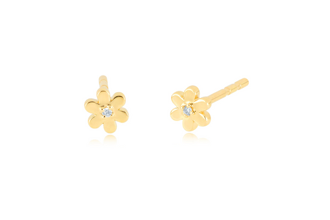 14K Gold Single Daisy Diamond Stud Earring