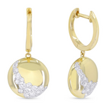 14K Gold Huggie Earrings with Pave Diamond Disc