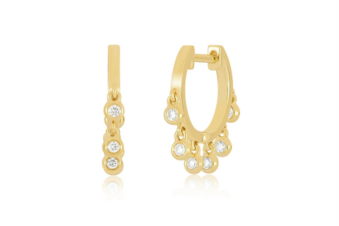 14K Gold Huggie with Bezel Diamond Drop Earrings