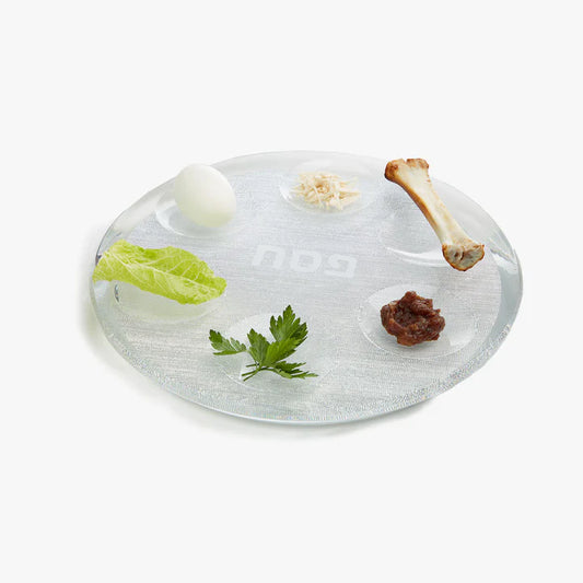 Apeloig Seder Plate White & Silver against a white background