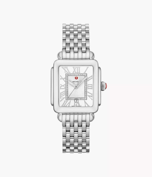 square-shaped Stainless Steel Diamond Dial Watch against a white background