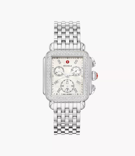 square-shaped Stainless Diamond Watch against a white background