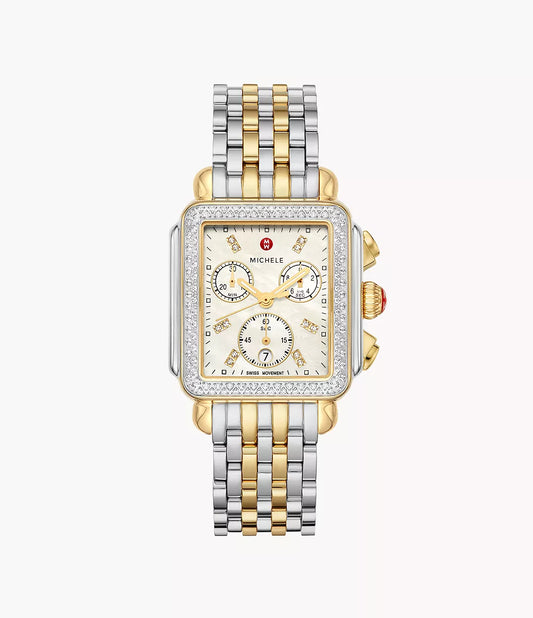 square-shaped two-tone Gold-Plated Diamond Watch against a white background