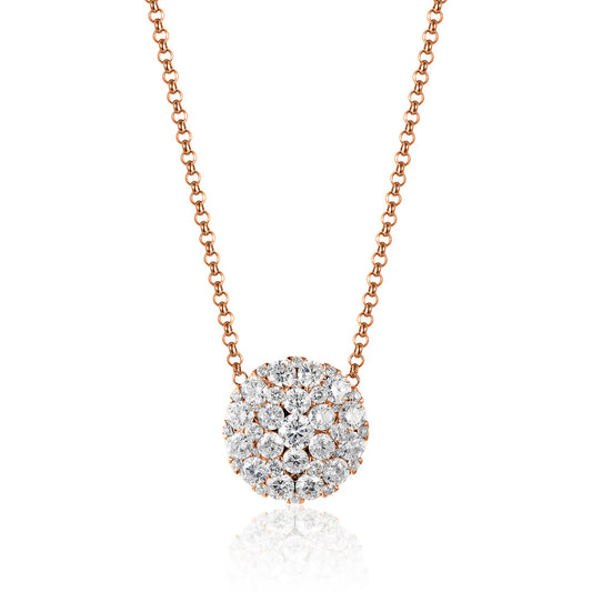 rose gold Diamond Cluster Round Necklace against a white background