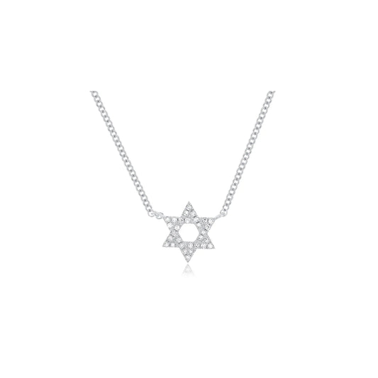 white gold and Diamond Star Of David Necklace against a white background