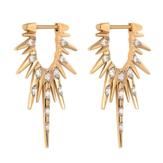yellow gold and diamond Starburst Charm earrings against a white background