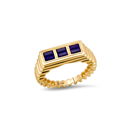 yellow gold Fluted Colorblock Ring in Lapis against a white background
