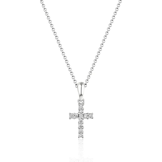 white gold Diamond Cross necklace against a white background
