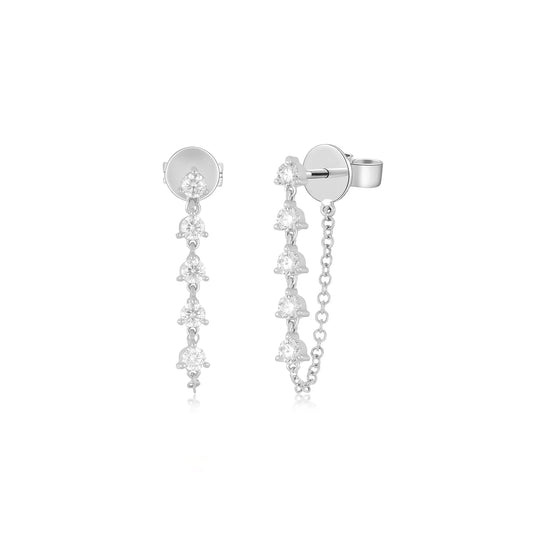 white gold Multi Diamond Chain Stud Earring against a white background