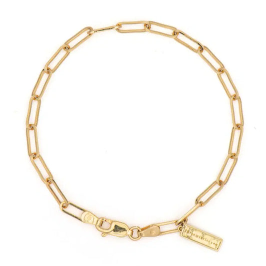 Narrow yellow gold Paperclip Chain Bracelet against a white background