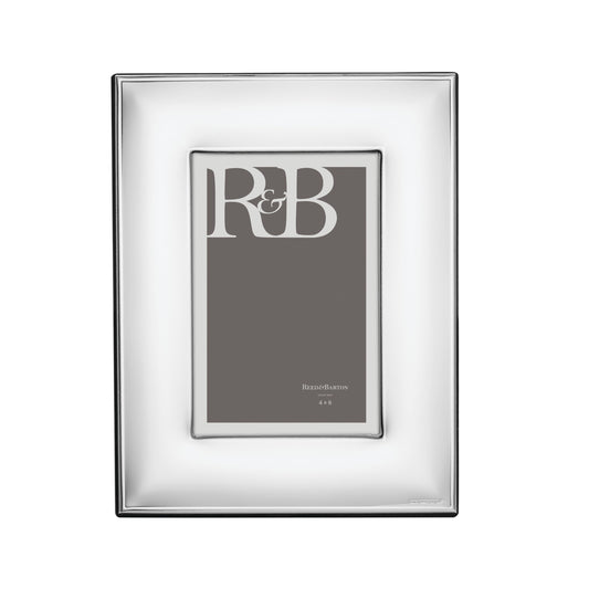 brushed silver picture frame against a white background