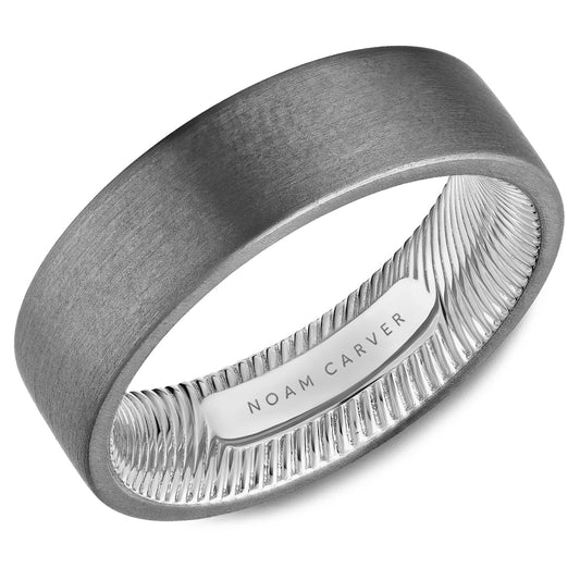 Noam Carver tantalum brushed silver-colored wedding band against a white background