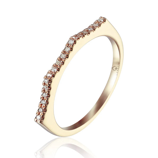 thin yellow gold diamond wave band against a white background