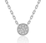 Women's 16 Inch 14K White Gold Small Round Pave Diamond Disc Pendant Necklace
