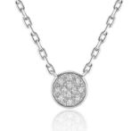 Women's 16 Inch 14K White Gold Small Round Pave Diamond Disc Pendant Necklace